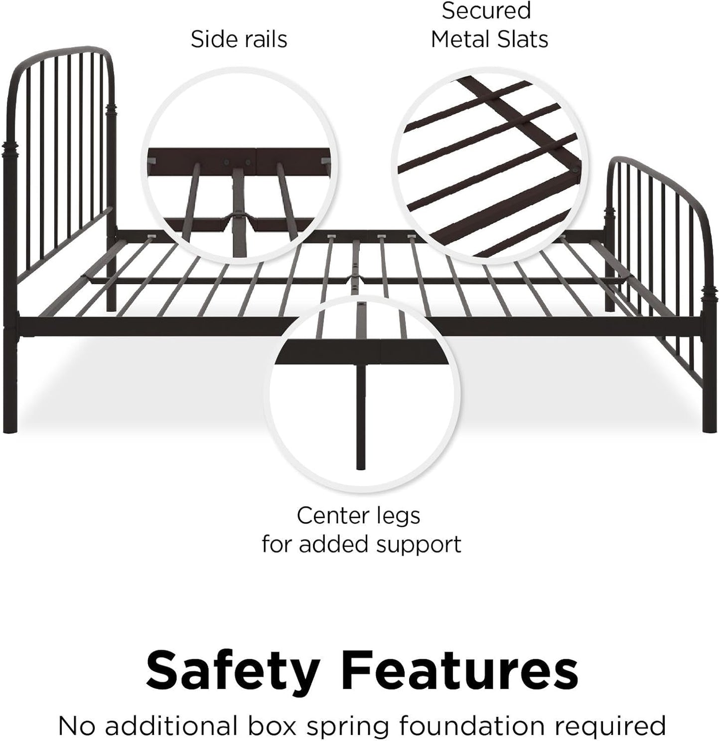 Lafayette Metal Platform Bed with Rustic Style Curved Headboard and Footboard, Adustable Base Height for Underbed Storage, No Box Spring Needed, King, Bronze