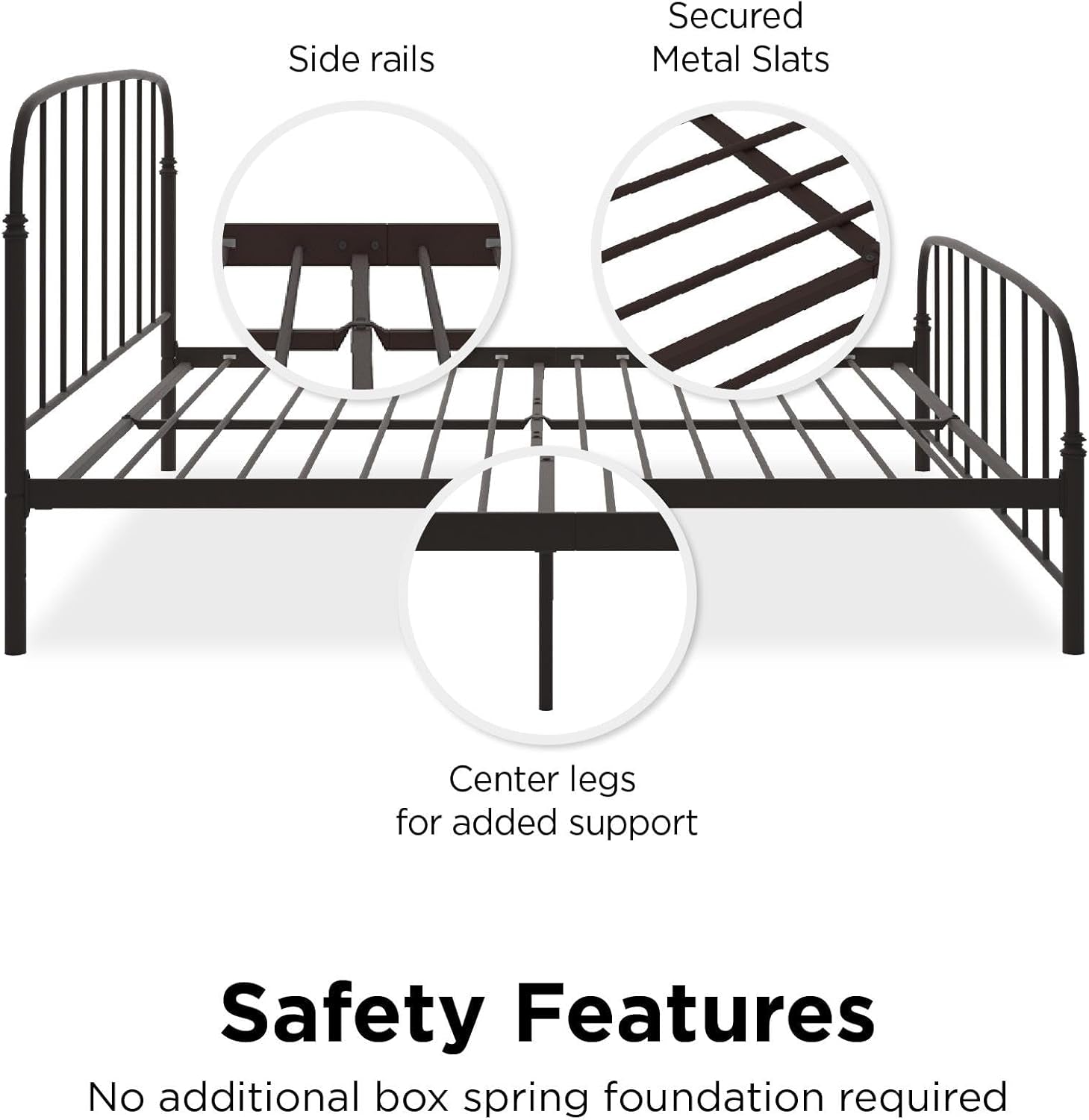 Lafayette Metal Platform Bed with Rustic Style Curved Headboard and Footboard, Adustable Base Height for Underbed Storage, No Box Spring Needed, King, Bronze