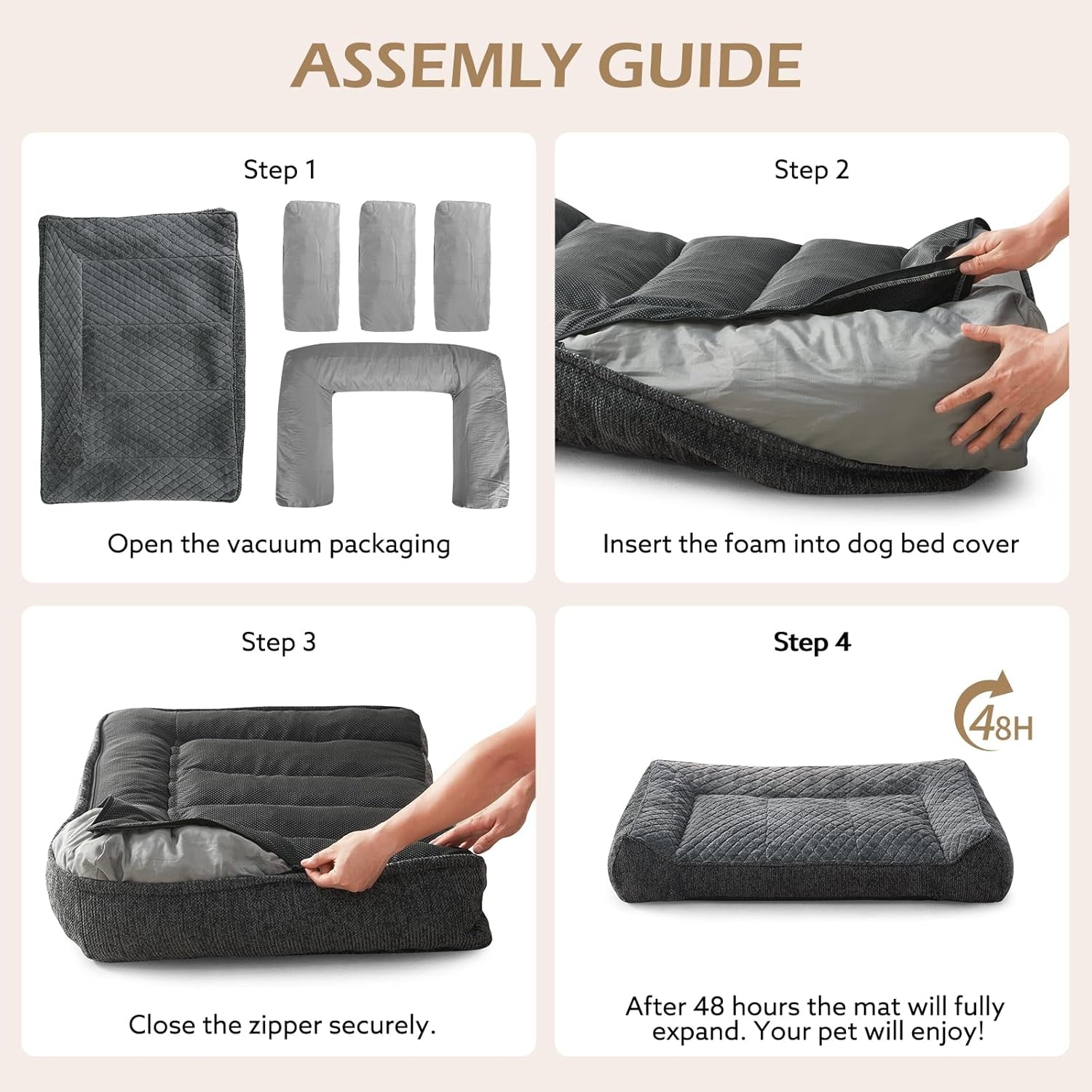 XL Orthopedic Dog Beds Large Sized Dog, Extra Thick Supportive Big Dogs Couch Bed with Sides, Ultra Soft Pet Bed Sofa for Large Dogs, Grey, 42''X30''