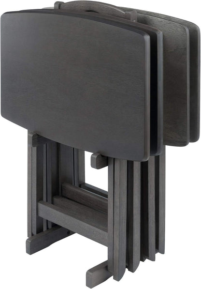 Dorian Oversized Snack Table Set, Oyster Gray (Brown Base) (Replace Color May Vary)., 23.62 X 15.75 X 25.51, 5Pc
