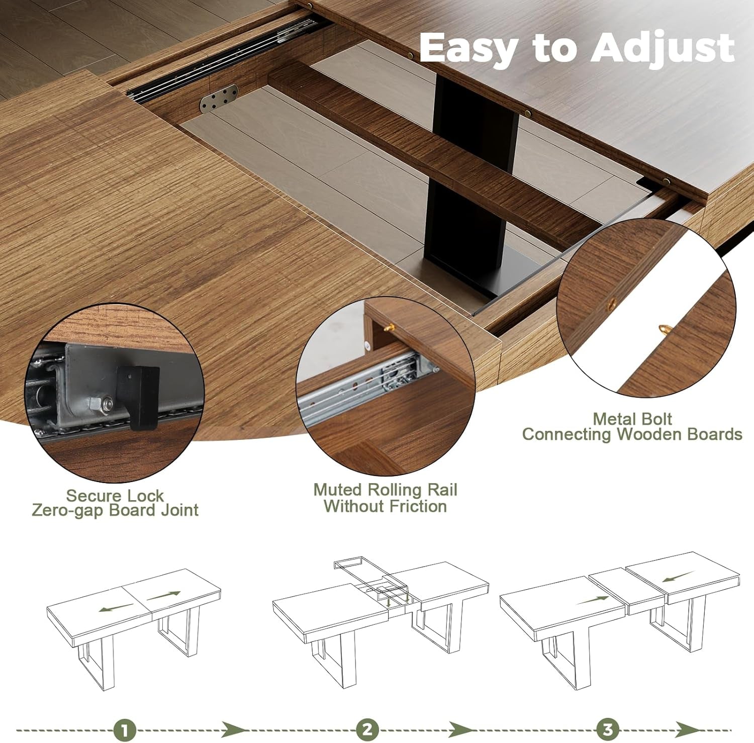 Farmhouse Rustic Extendable Dining Room Table for 8 10, 70.9" (86.6") X 31.5", Rectangular Dinner Table for 6-10, Mid Century Modern Expandable Retractable Wooden Kitchen Table (Brown)