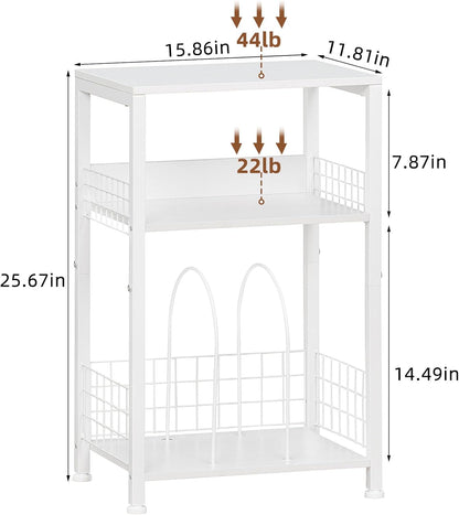 White Side Table with Storage, Small End Table Printer Stand for Small Spaces, Record Player Stand with Vinyl Storage, Sofa Night Stands for Living Room Bedroom