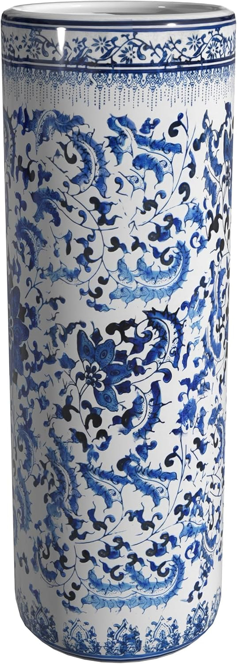 24" Floral Blue & White Porcelain Umbrella Stand