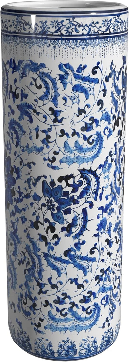 24" Floral Blue & White Porcelain Umbrella Stand
