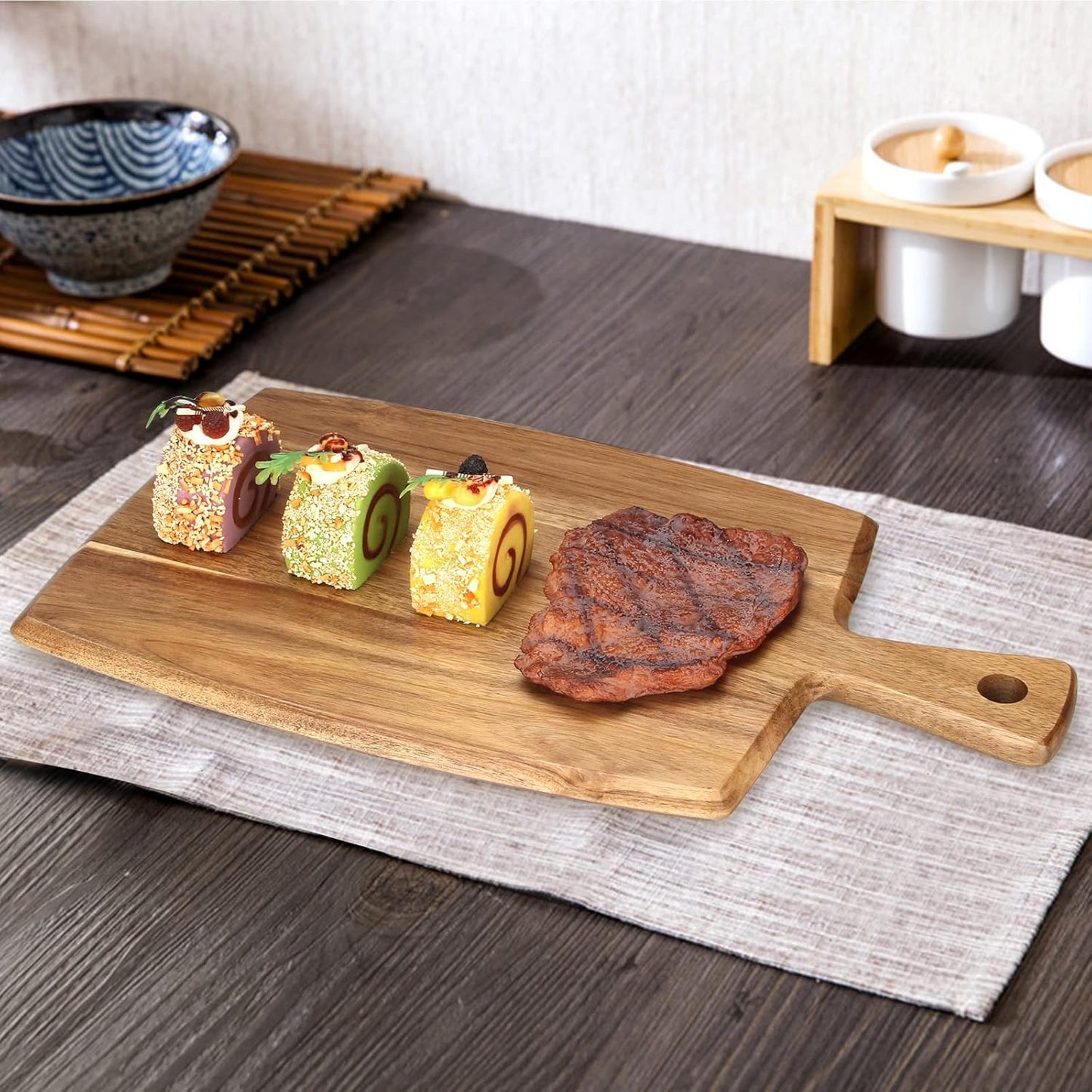 Large Wooden Charcuterie Boards Acacia Wood Cutting Boards for Kitchen Meat Chopping Board Bread Serving Cheese Board Decorative Big Cutting Board with Handle Butcher Block Food Tray Cheese Platter