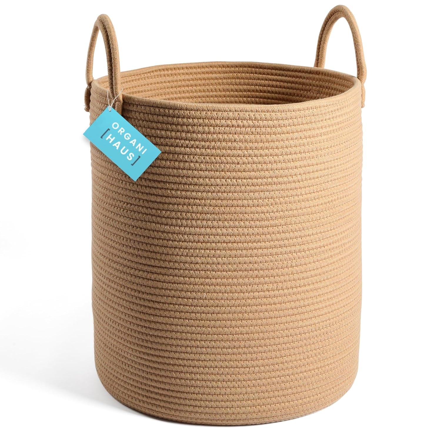 Large Woven Laundry Basket W/Handles 52L, Rope Dirty Clothes Hamper, Blanket Basket for Living Room, Baby Laundry Hamper for Nursery, Soft & Durable Decorative Organizer Bin - Honey