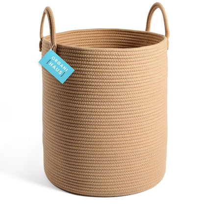 Large Woven Laundry Basket W/Handles 52L, Rope Dirty Clothes Hamper, Blanket Basket for Living Room, Baby Laundry Hamper for Nursery, Soft & Durable Decorative Organizer Bin - Honey