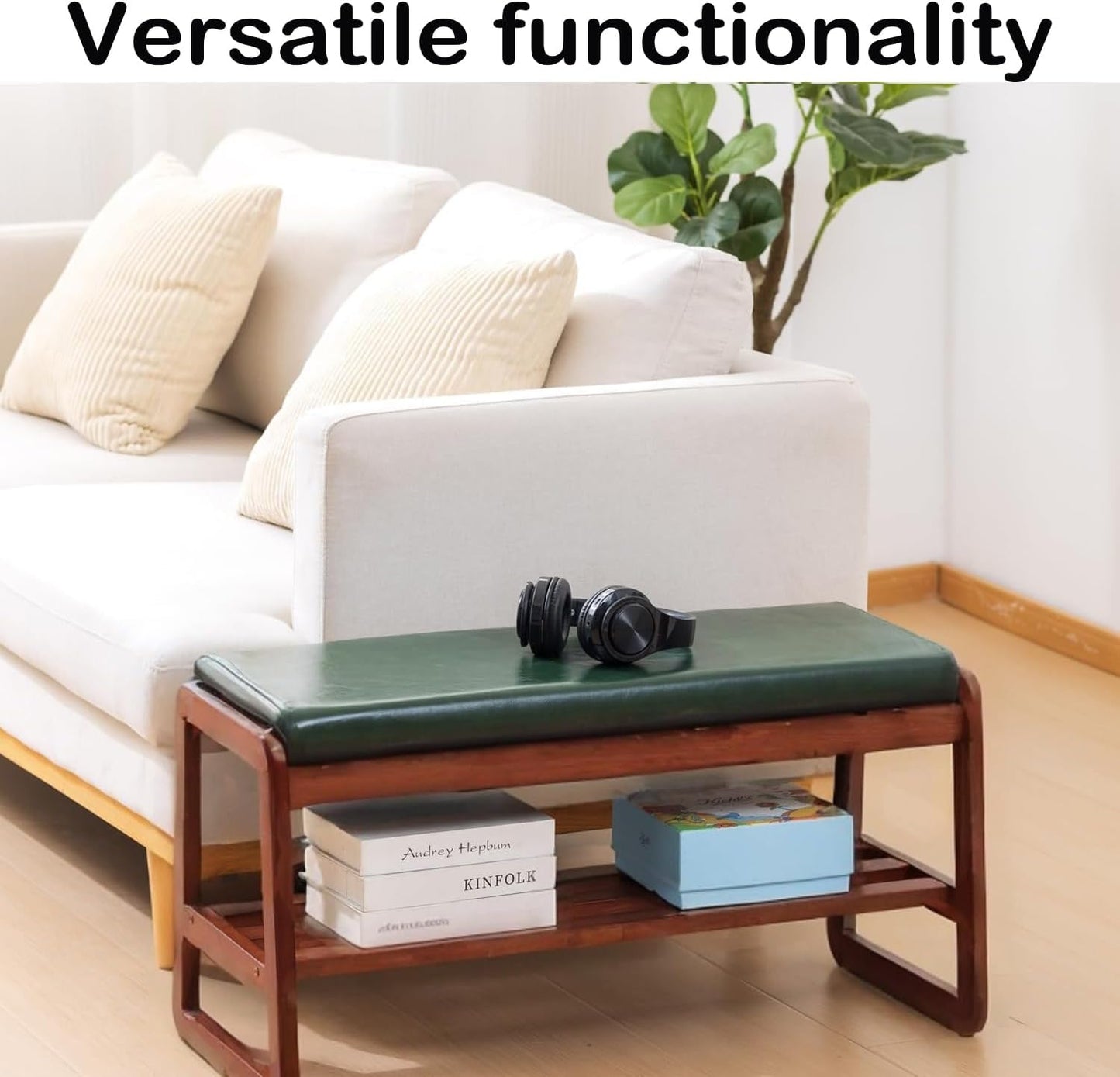 Shoe Rack Bench, Solid Wood Entryway Bench with Flip-Open Storage Box for Entry, Hallway (Green-21.65")