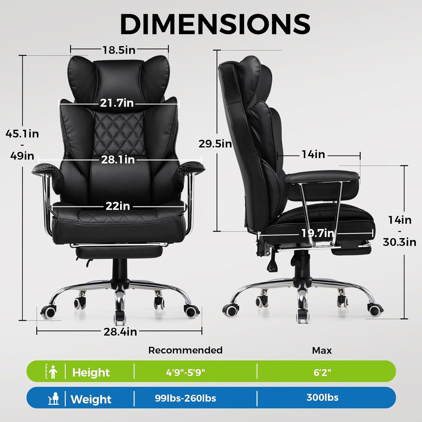 Gaming Chair,Office Chair with Pocket Spring Lumbar Support, Ergonomic Comfortable Wide Office Desk Computer Chair with Outward Fixed Soft Armrests and Footrest (PU Leather, Black)