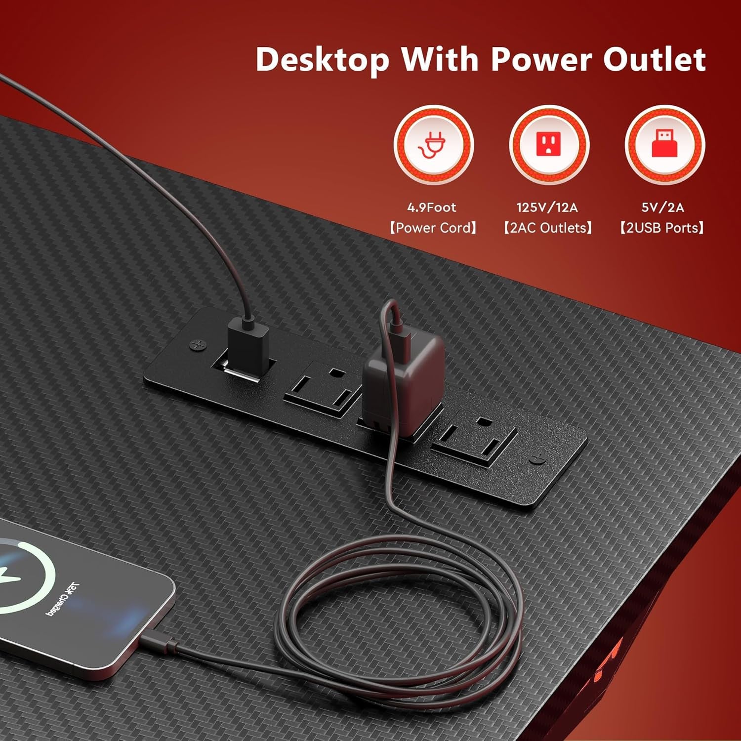 47-Inch Gaming Desk with LED Lights & Power Outlets|Carbon Fiber Gaming Table with Monitor Stand & Adjustable Storage Shelves|Rgb Ergonomic Gamer Desk, Esports & Streaming, Black