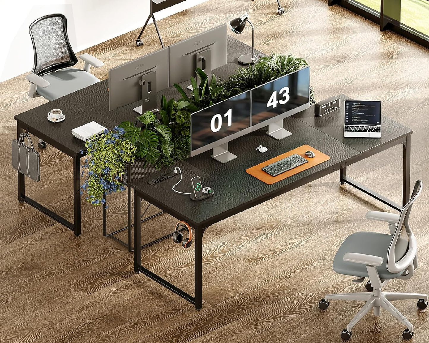 71 Inch Computer Desk with USB Ports, Large Office Desk, Long Study Student Writing Desk, Black