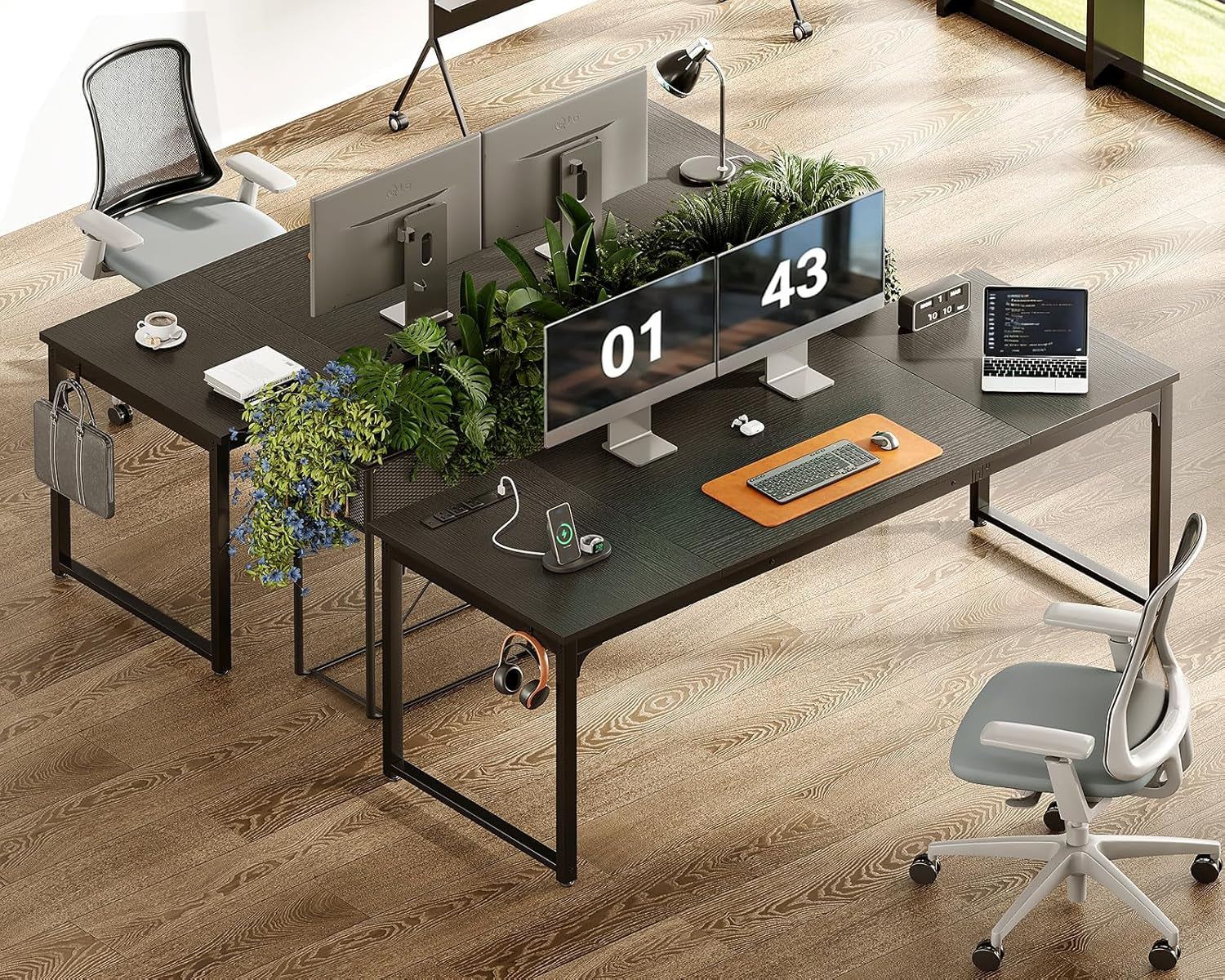 71 Inch Computer Desk with USB Ports, Large Office Desk, Long Study Student Writing Desk, Black