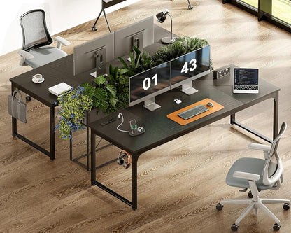 71 Inch Computer Desk with USB Ports, Large Office Desk, Long Study Student Writing Desk, Black