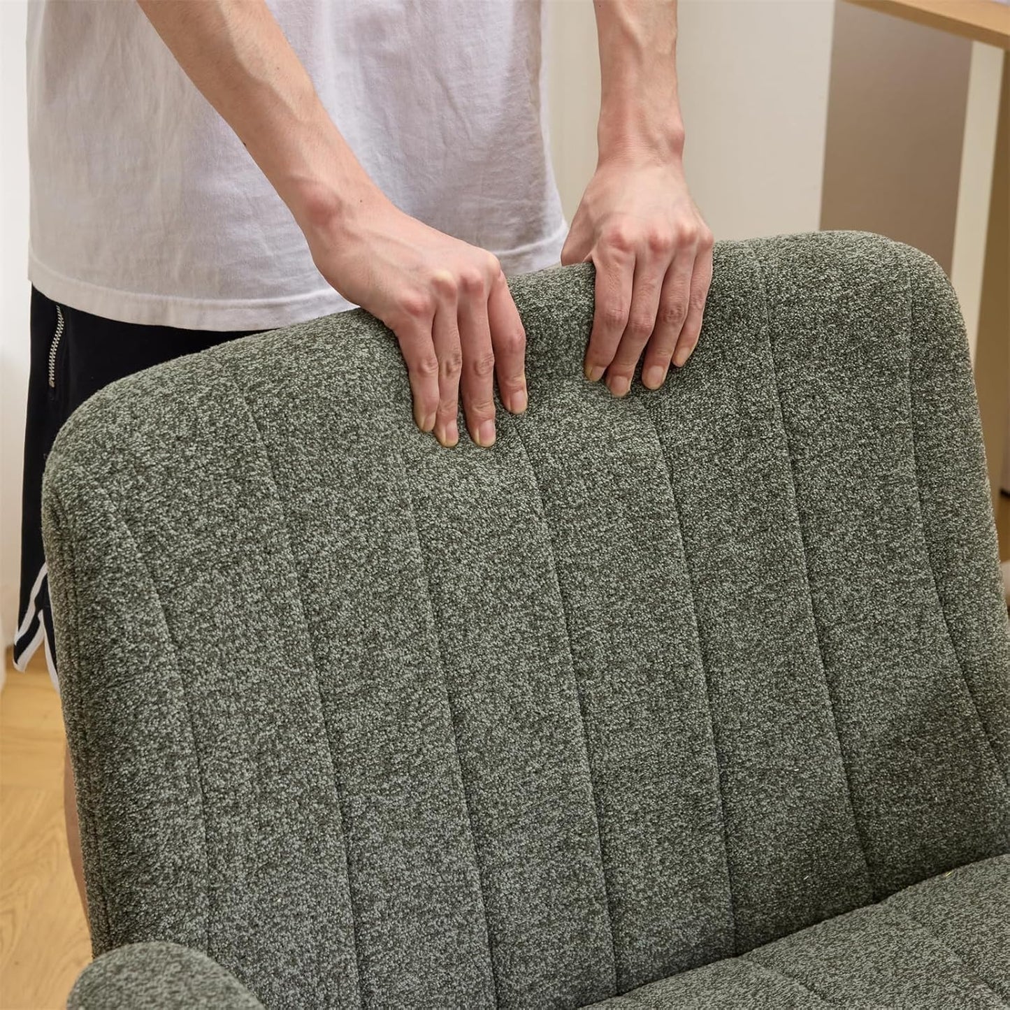 Criss Cross Chair with Adjustable Flip-Up Arms,Cross Legged Chair with Wheels, Extra Wide Office Chair,Cozy Desk Chair for Home Office, Vanity, Apartment,Chenille Velvet,Dark Green