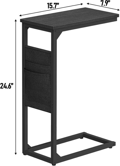 C Shaped End Table, Side Table for Couch, Sofa Table with Storage Bag, TV Tray for Living Room, Bedroom, Brown TB01BB082