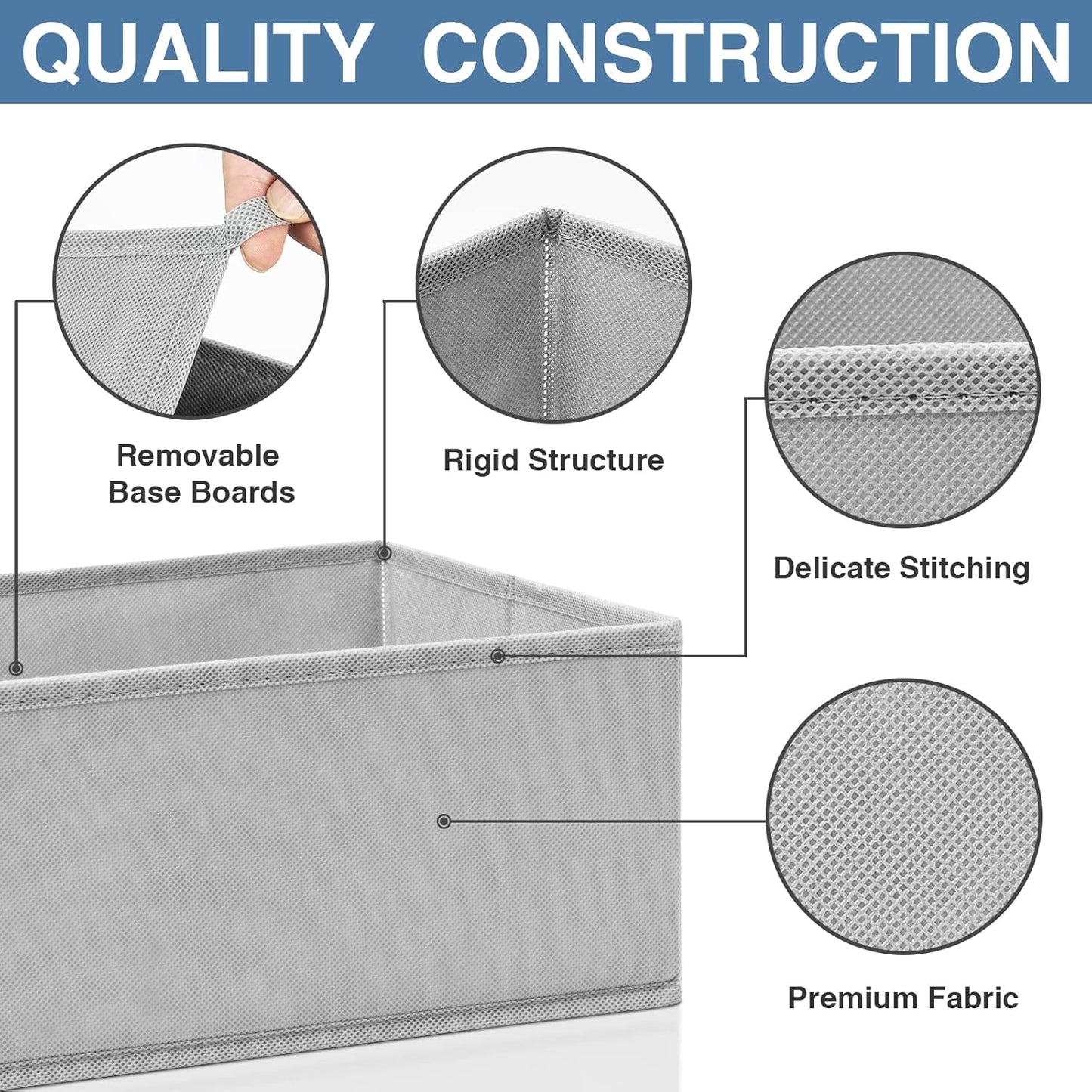 Drawer Organizer Clothes 24 Pack, Fabric Closet Organizers and Storage Bins for Underwear Sock, Odorless Dresser Drawer Dividers for Baby Nursery Organization (Grey)