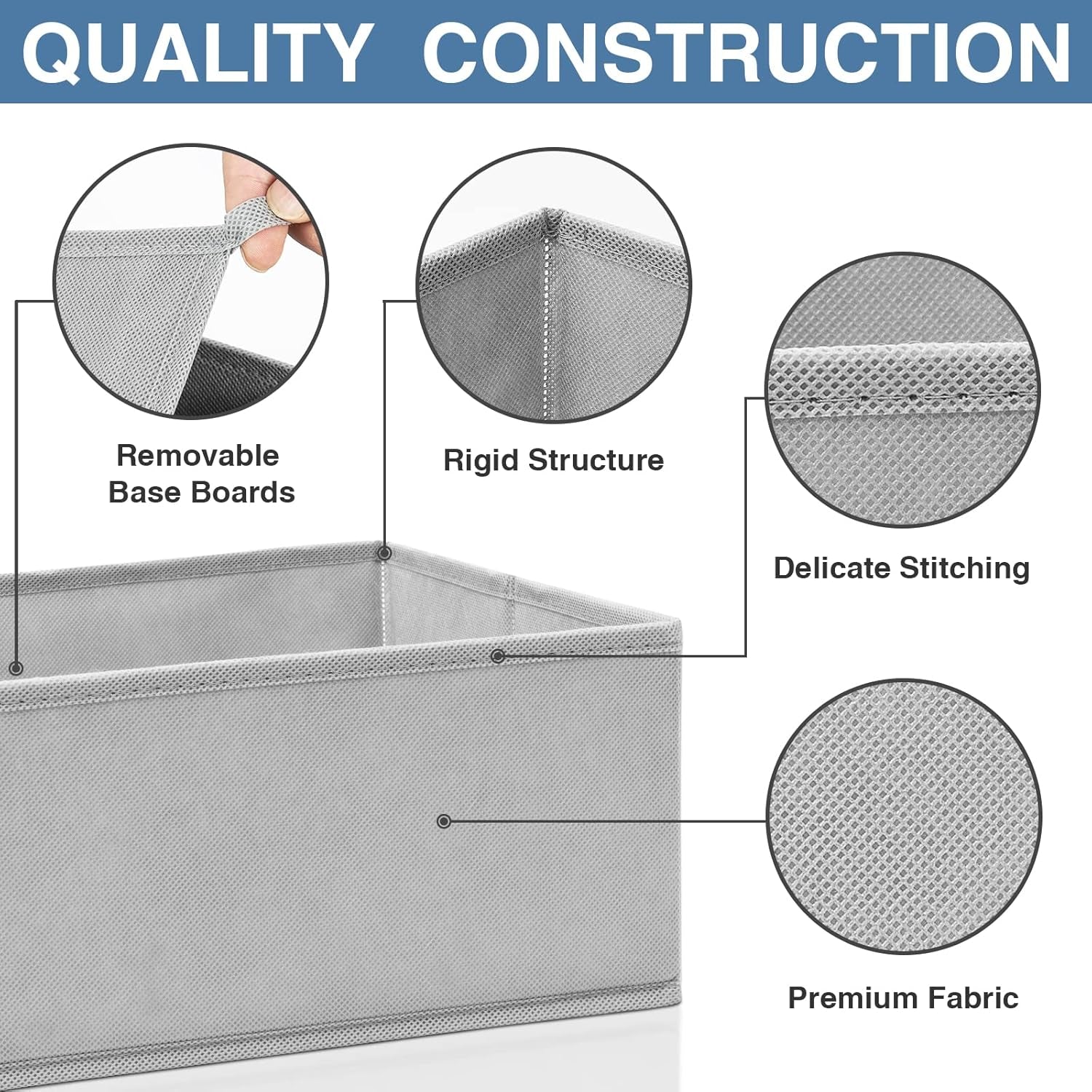 Drawer Organizer Clothes 24 Pack, Fabric Closet Organizers and Storage Bins for Underwear Sock, Odorless Dresser Drawer Dividers for Baby Nursery Organization (Grey)
