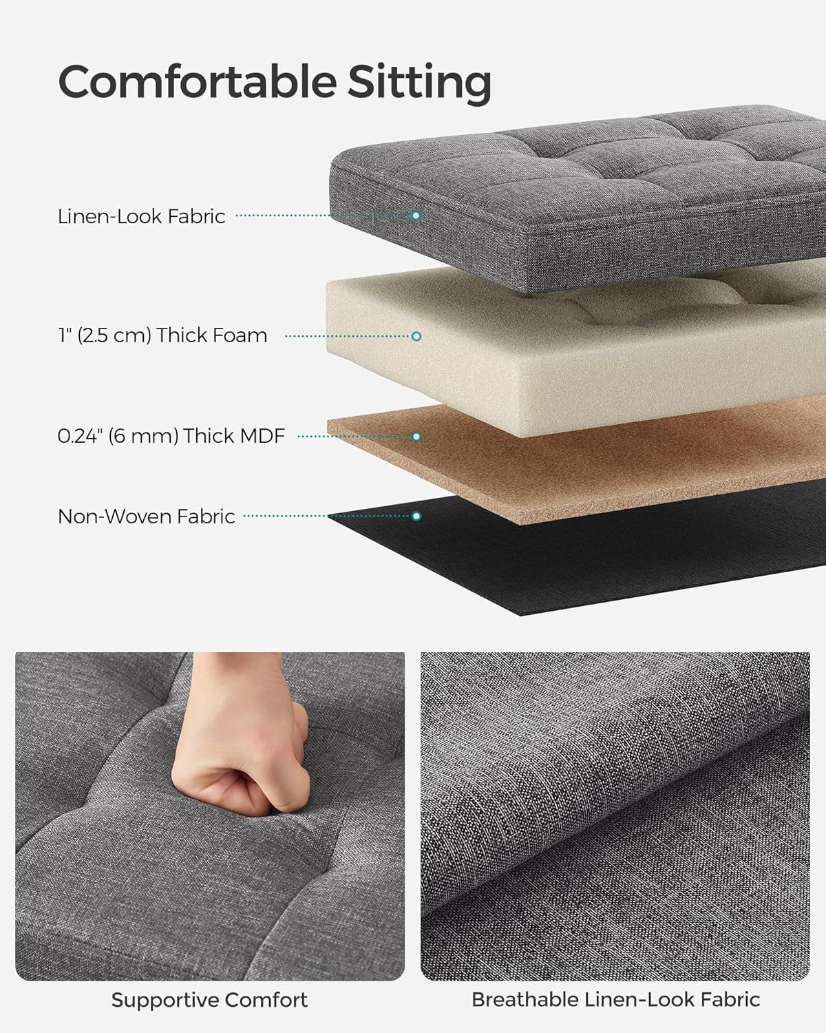 Mazie Collection - Small Folding Storage Ottoman, Foot Rest Stool, 12.2 X 16.1 X 12.2 Inches, 286 Lb Load Capacity, for Living Room, Bedroom, Home Office, Dorm, Dark Gray ULSF102G01