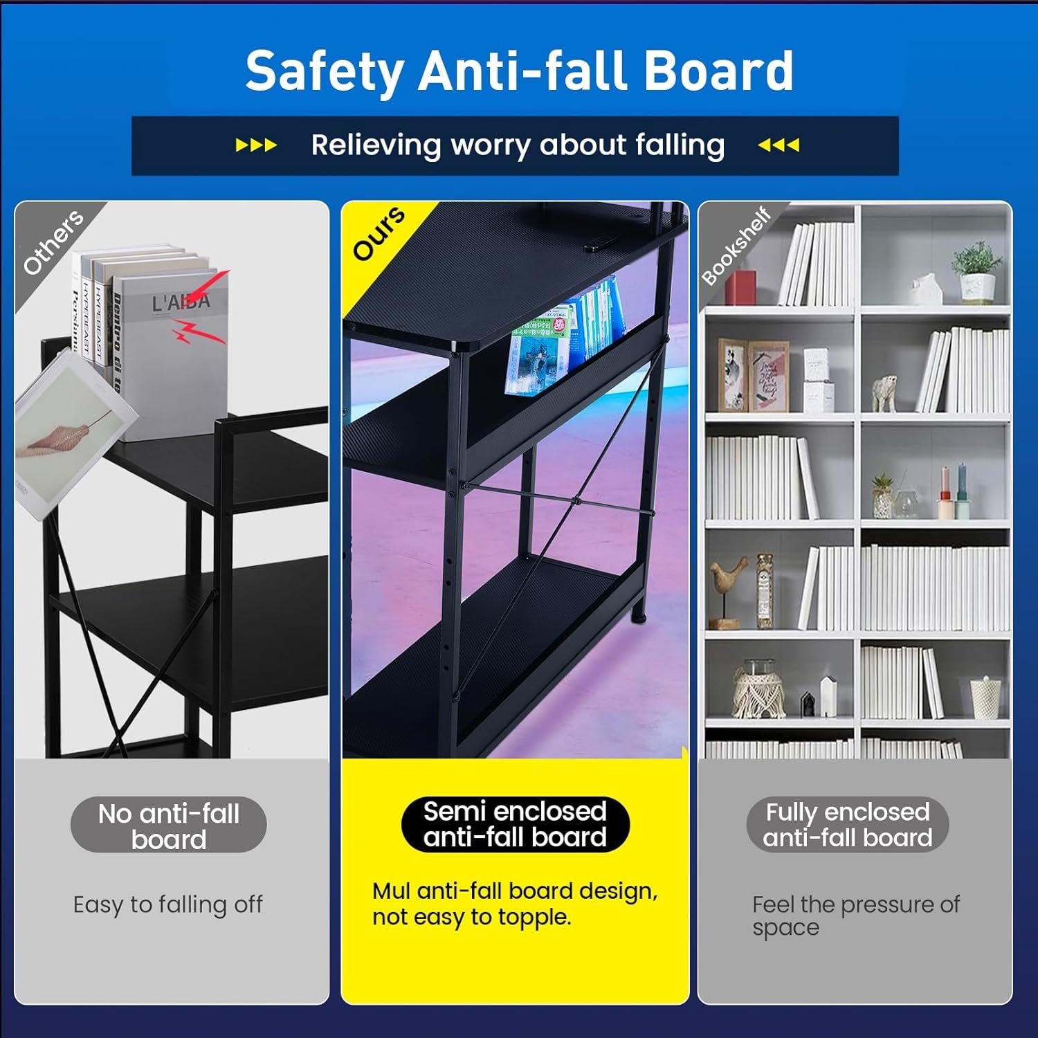 Gaming Desk with Drawers, Carbon Fiber Style L Shaped Computer Desk Compatible with Monitor Arm Corner Desk Gaming Table for Home Office Desks, Easy to Assemble Adjustable Shelf Height