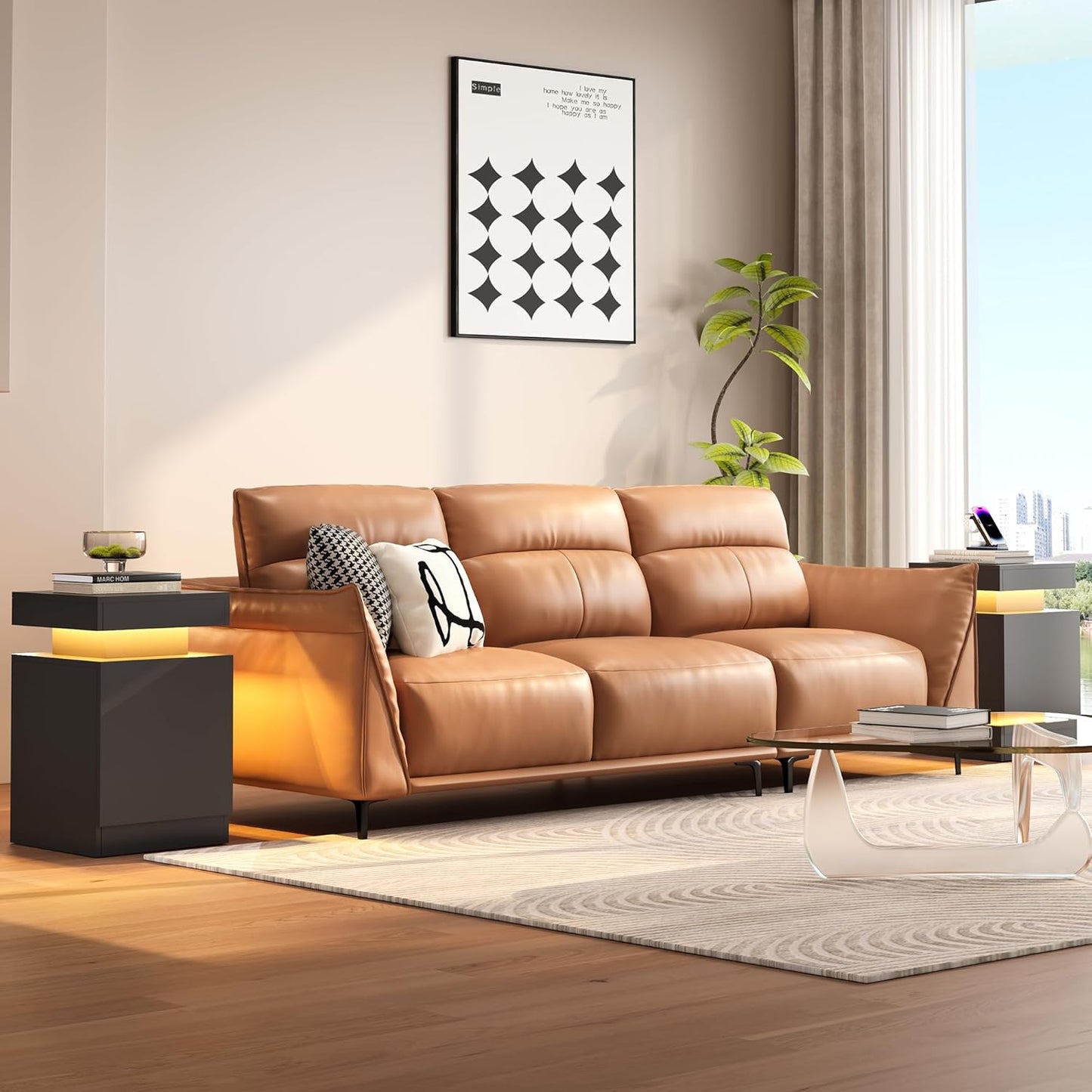 Nightstand Set of 2 with LED Lights,Night Stand with Storage Cabinet for Bedroom,Bedside Table with LED (Black, 15" / Set of 2)