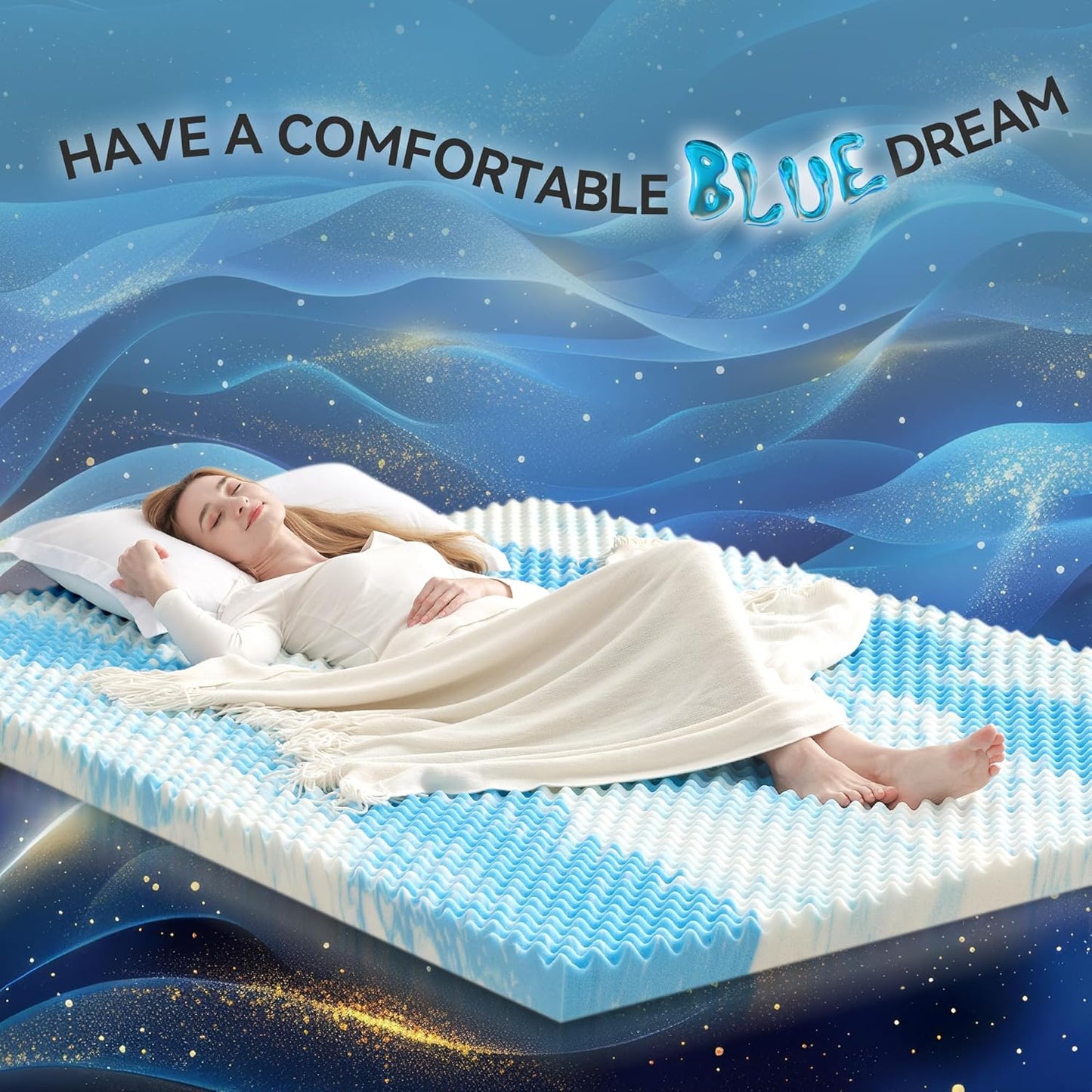2 Inch Egg Crate Memory Foam Mattress Topper Twin Size, Soft Mattress Pad for Back Pain Relief, Bed Topper, Certipur-Us Certified, Blue
