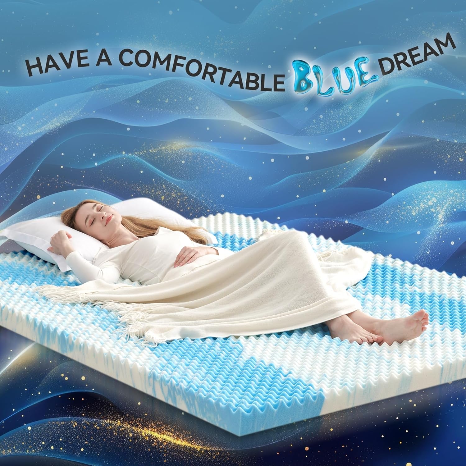 2 Inch Egg Crate Memory Foam Mattress Topper Twin Size, Soft Mattress Pad for Back Pain Relief, Bed Topper, Certipur-Us Certified, Blue