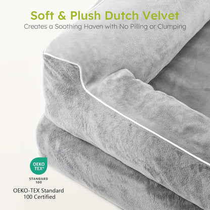 Extra Large Dog Bed, Orthopedic Dog Bed with Cooling Gel Memory Foam, Waterproof XL Pet Bed with Removable Washable Cover, 42" Pet Sofa Couch Dutch Velvet with Bone Toy, Light Gray