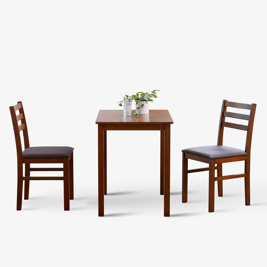 Seattle 3-Piece Wooden Dining Table Set for 2, Modern Farmhouse Kitchen Dining Room Set with Solid Wood Ladder Back Chairs for Small Space (Antique)