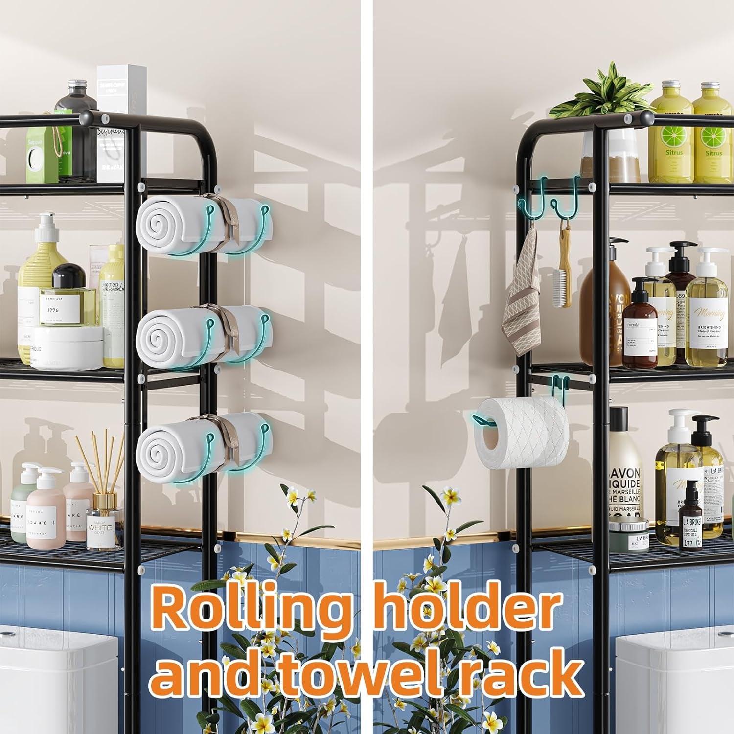 3 Tier over the Toilet Rack, Shelf Bathroom, Bathroom Stand Organizer Space Saver, Black