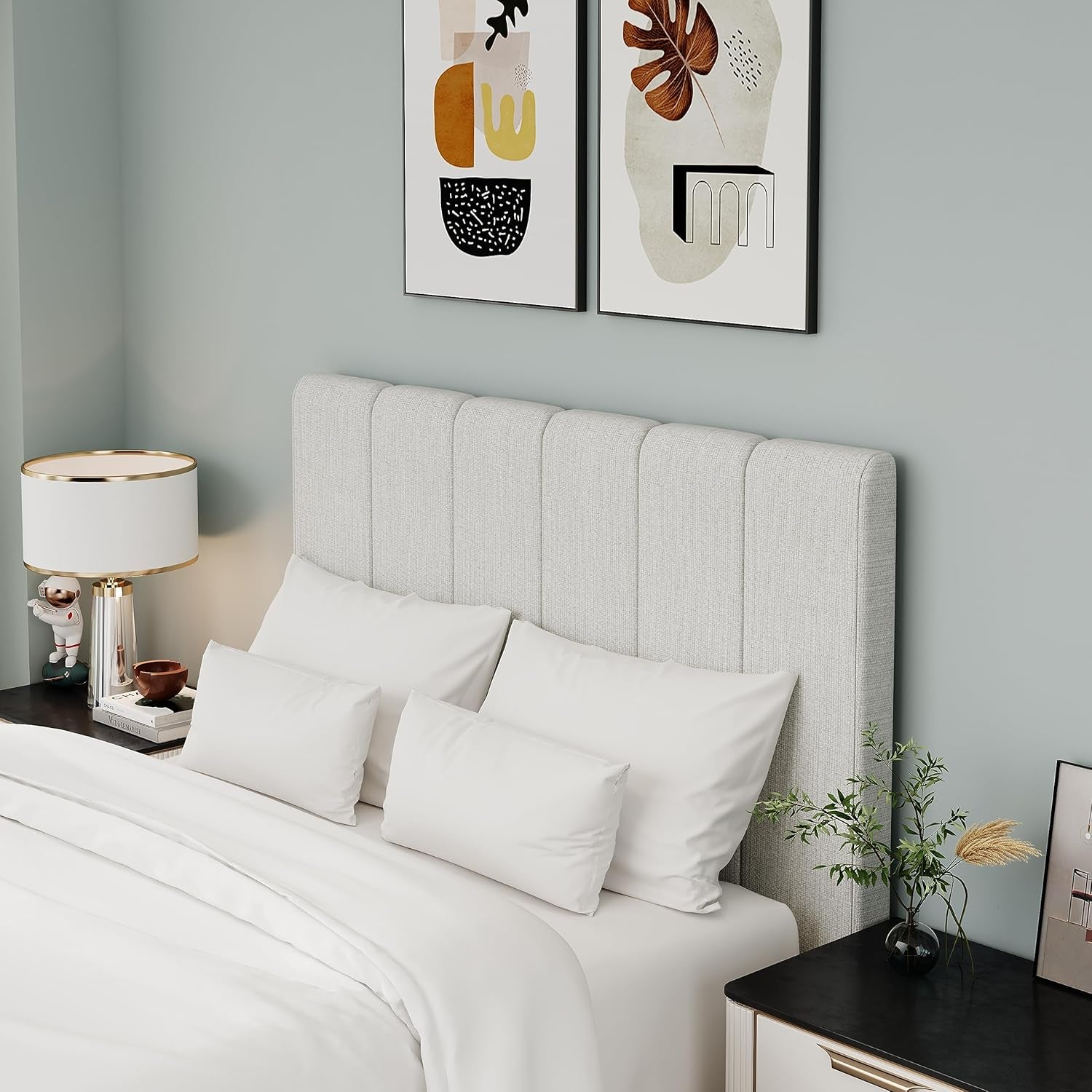King Headboard Upholstered Headboards for King Size Bed Headboard Panels Adjustable Height Grayish White Linen Head Board