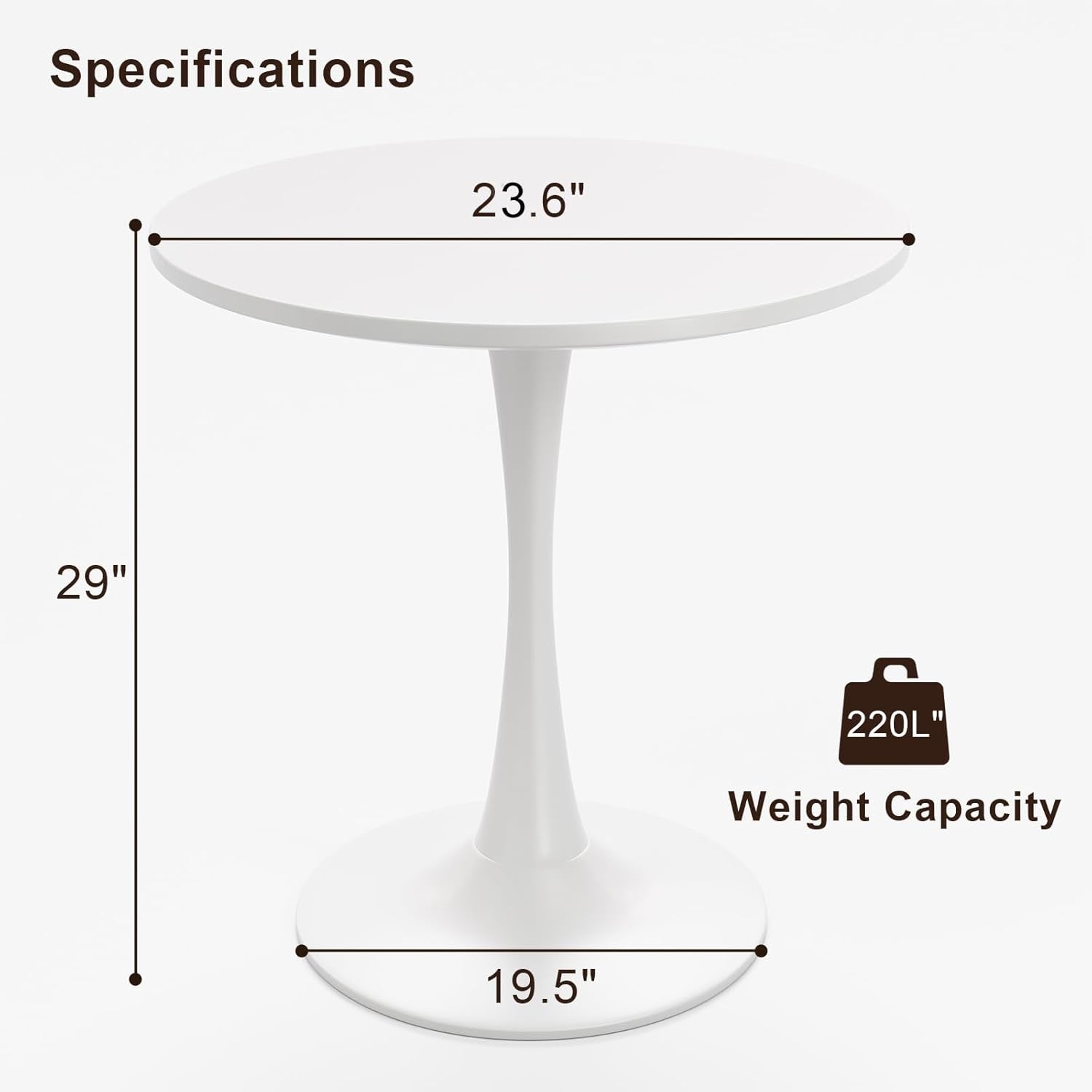 White round Dining Table for 2 Person, 24 Inch Small Tulip Table with Pedestal for Living Room, Mid Century Modern Kitchen Tables for Office, Bistro, Pub, Bar, Wood Circle Cafe Tables,Mesas De Comedor