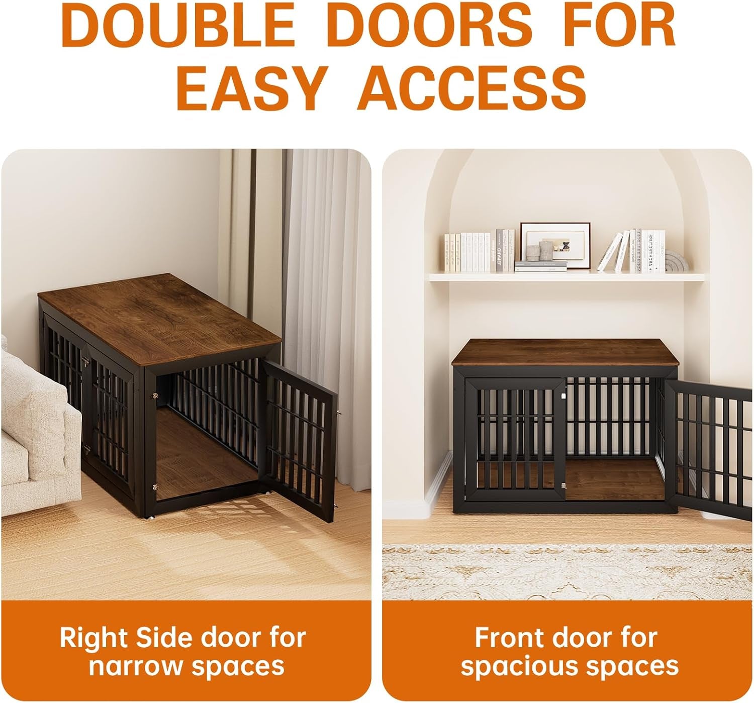 80" Heavy Duty Dog Crate Furniture for Small,Medium and Large Dogs,Rustic Wooden Dog Cage Kennel Indoor Furniture with Waterproof Top,Decorative Pet House Side End Table (Black & Wood)