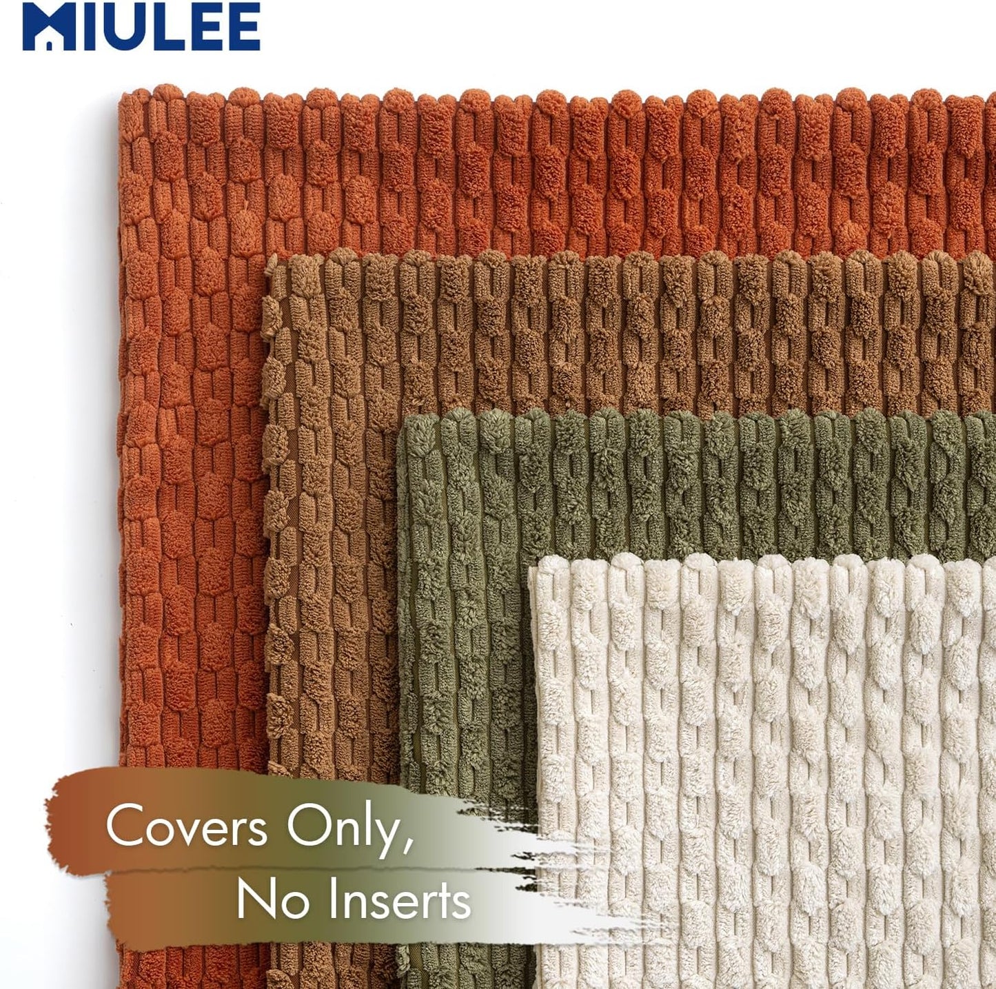 Fall Throw Pillow Covers Soft Couch Decorative Set of 4 Boho Striped Cushion Covers Corduroy Pillowcases Farmhouse Home Decor for Couch Bed Sofa Living Room 18X18 Inch Camel Green