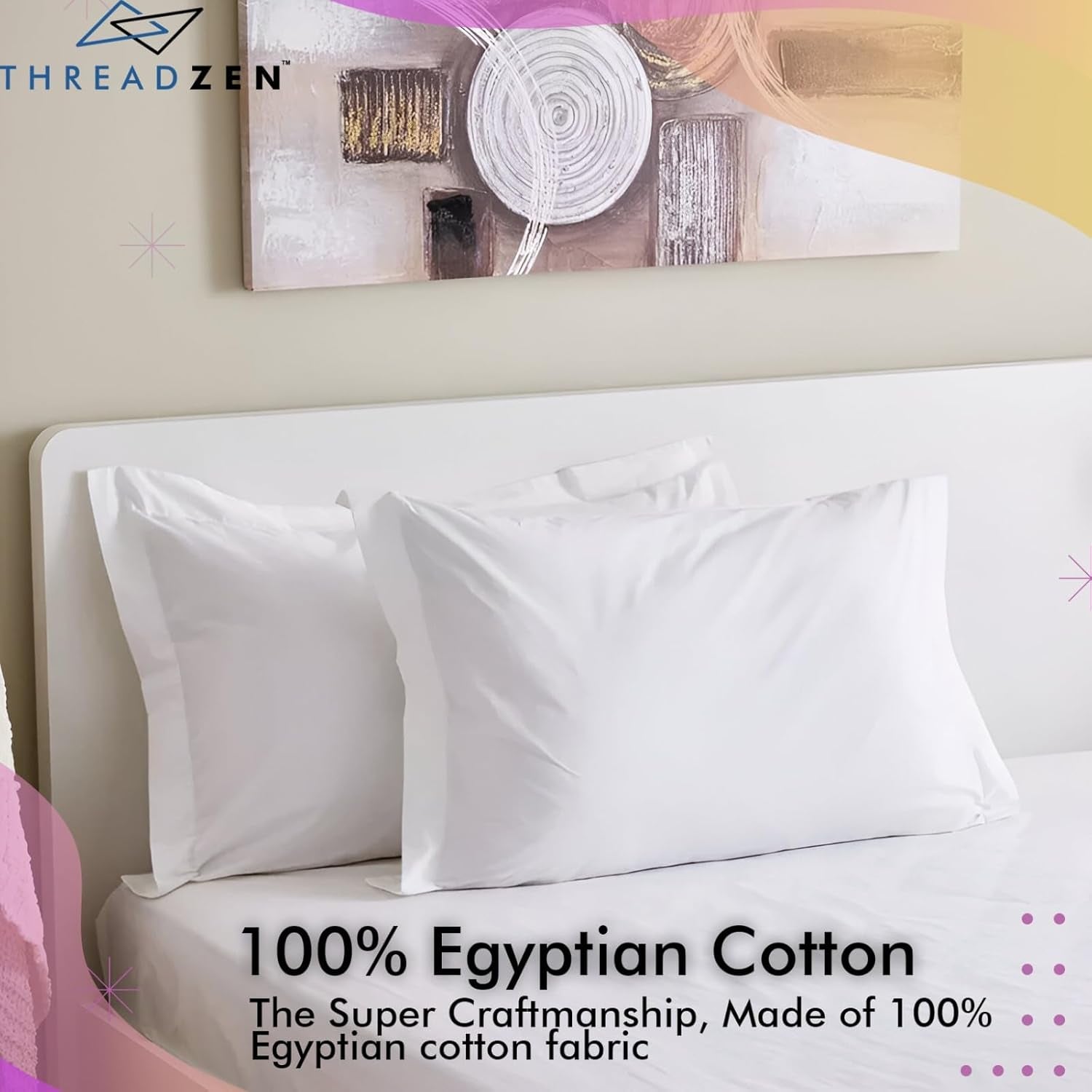 King Pillow Sham 20X36 Size, Set of 2 Long Staple 100% Egyptian Cotton Pillow Protector - Cushion Cover/Case Home Decorative - Hotel Style Soft & Breathable Envelope Closure, White