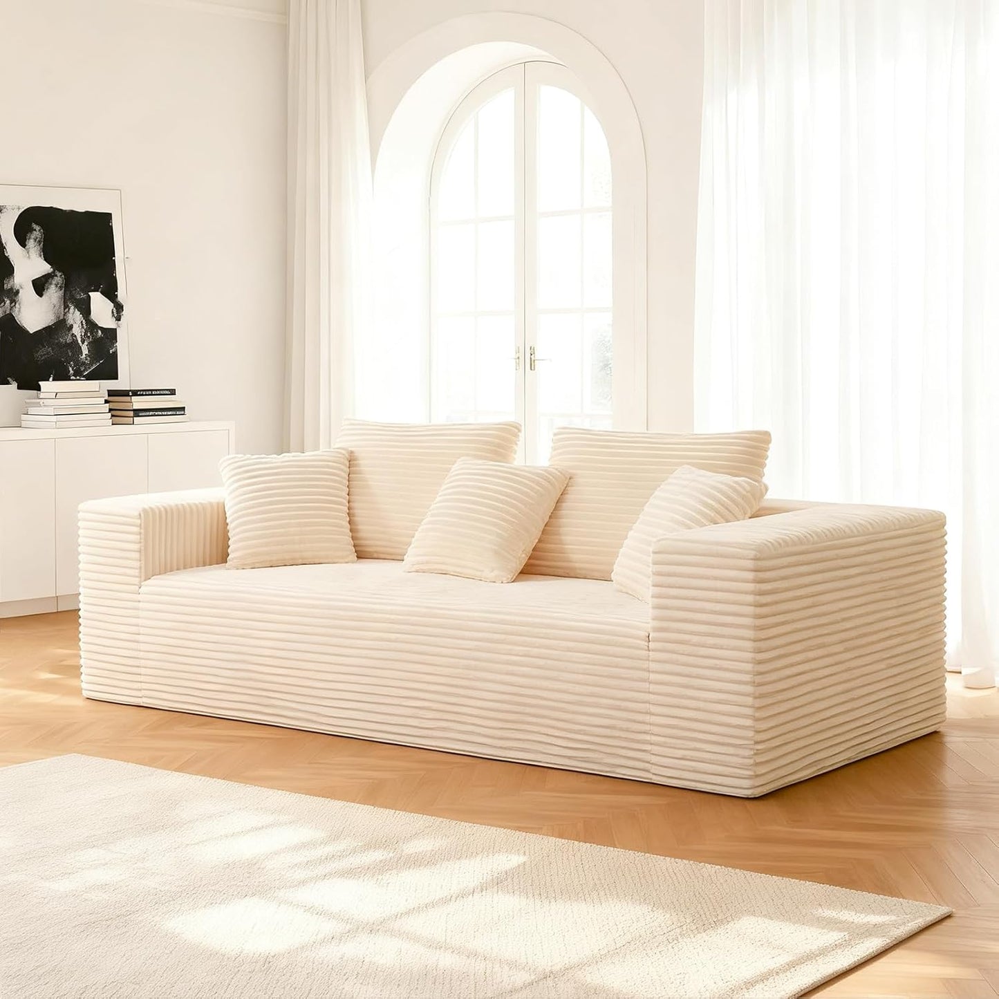 Boneless Cloud Couch Sofa, 3 Seater Deep Seat Modern Lounge Sleeper Couch, No Assemble, Corduroy Compression Upholstered Couches for Living Room, Bedroom, Apartment, Dorm, Office