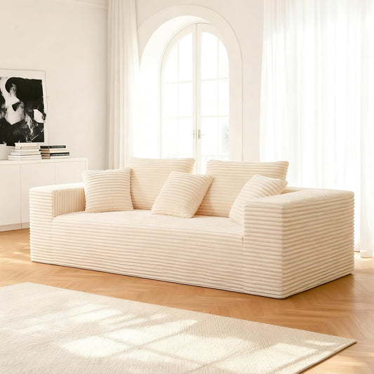 Boneless Cloud Couch Sofa, 3 Seater Deep Seat Modern Lounge Sleeper Couch, No Assemble, Corduroy Compression Upholstered Couches for Living Room, Bedroom, Apartment, Dorm, Office