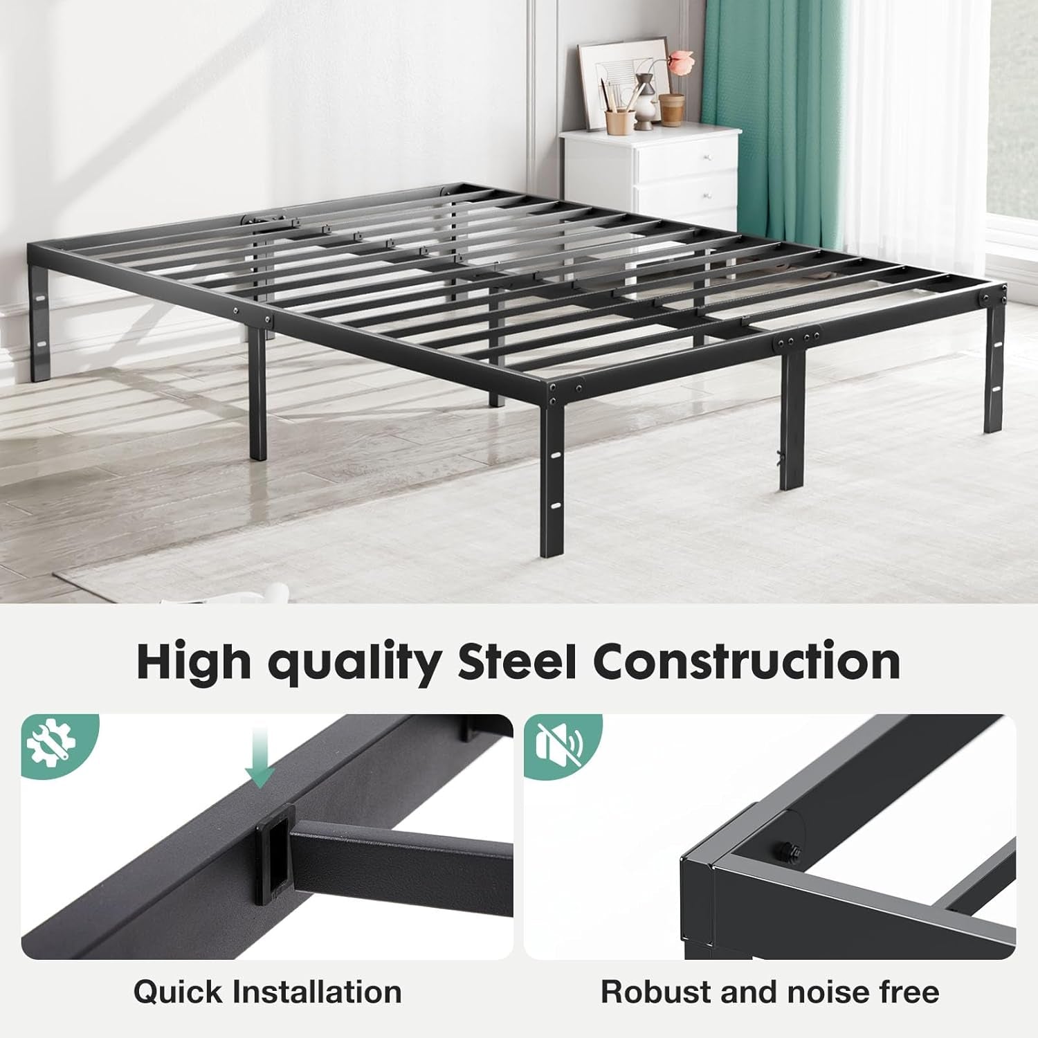 Queen Bed Frame - Heavy Duty Metal Platform Bed Frames Queen Size with Storage Space under Frame, No Box Spring Needed, 14 Inches, Sturdy Steel Slat Support