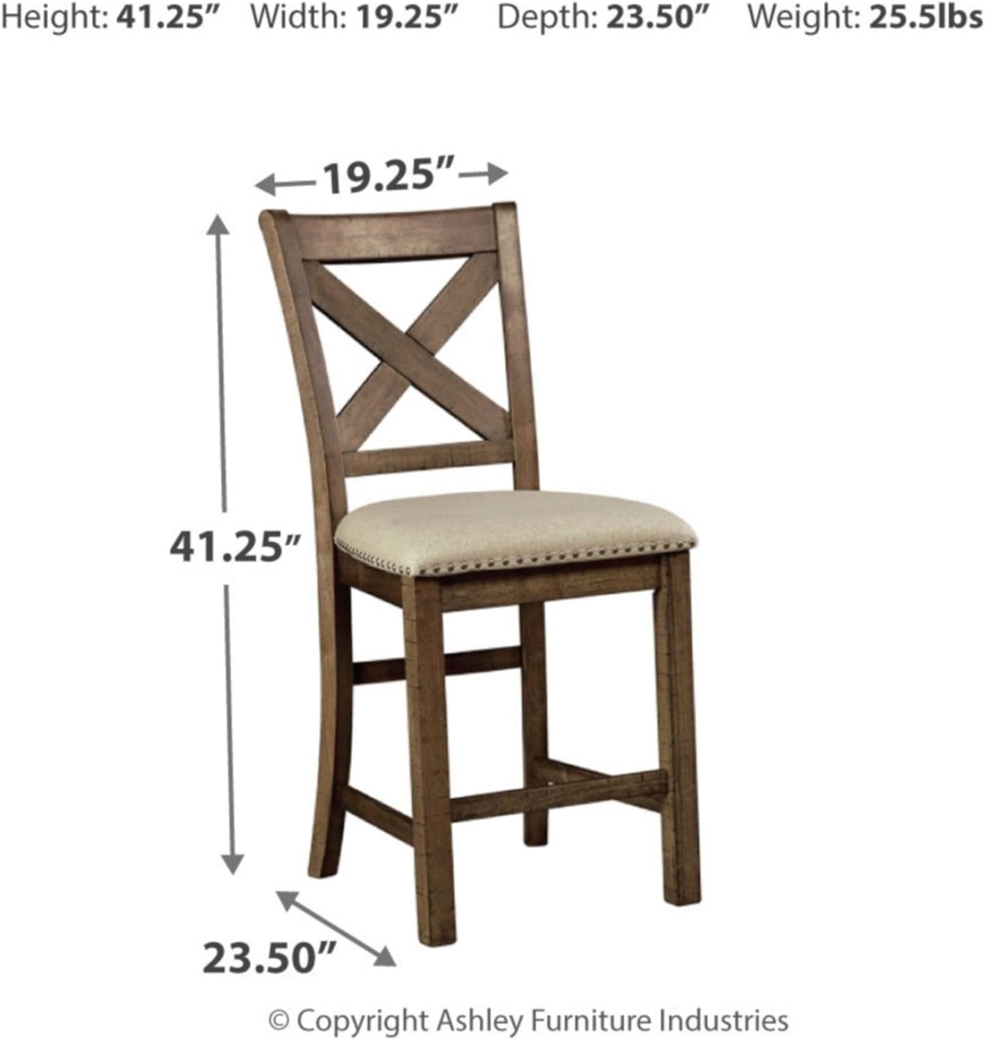 Moriville Rustic Farmhouse 24.5" Upholstered Barstool, 2 Count, Beige & Brown