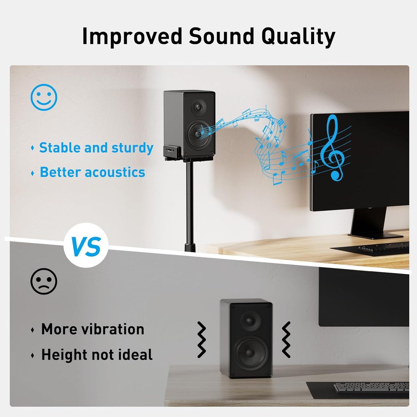 Universal Speaker Stands for Surround Sound -Height Adjustable Extend 33.3”To 45.1”, Floor Speaker Stand for Satellite & Studio & Bookshelf Speakers up to 11LBS,1 Pair Black, PSSS2