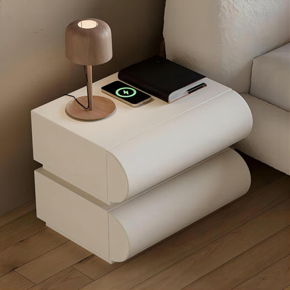 Smart Nightstand with Wireless Charging, USB & Type-C Ports – Modern White Leather Night Stand with 2 Drawers, Bedside Table for Bedroom