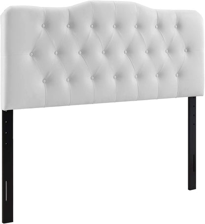 Annabel Tufted Button Faux Leather Upholstered Queen Headboard in White