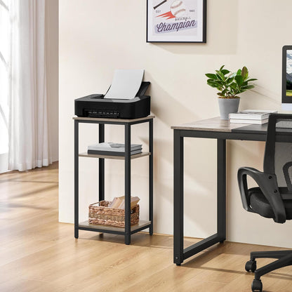 30 in Tall End Table, 3-Tier with Strong Wooden Shelves, Small Side Table with Metal Frame for Living Room Office, Small Places, Gray