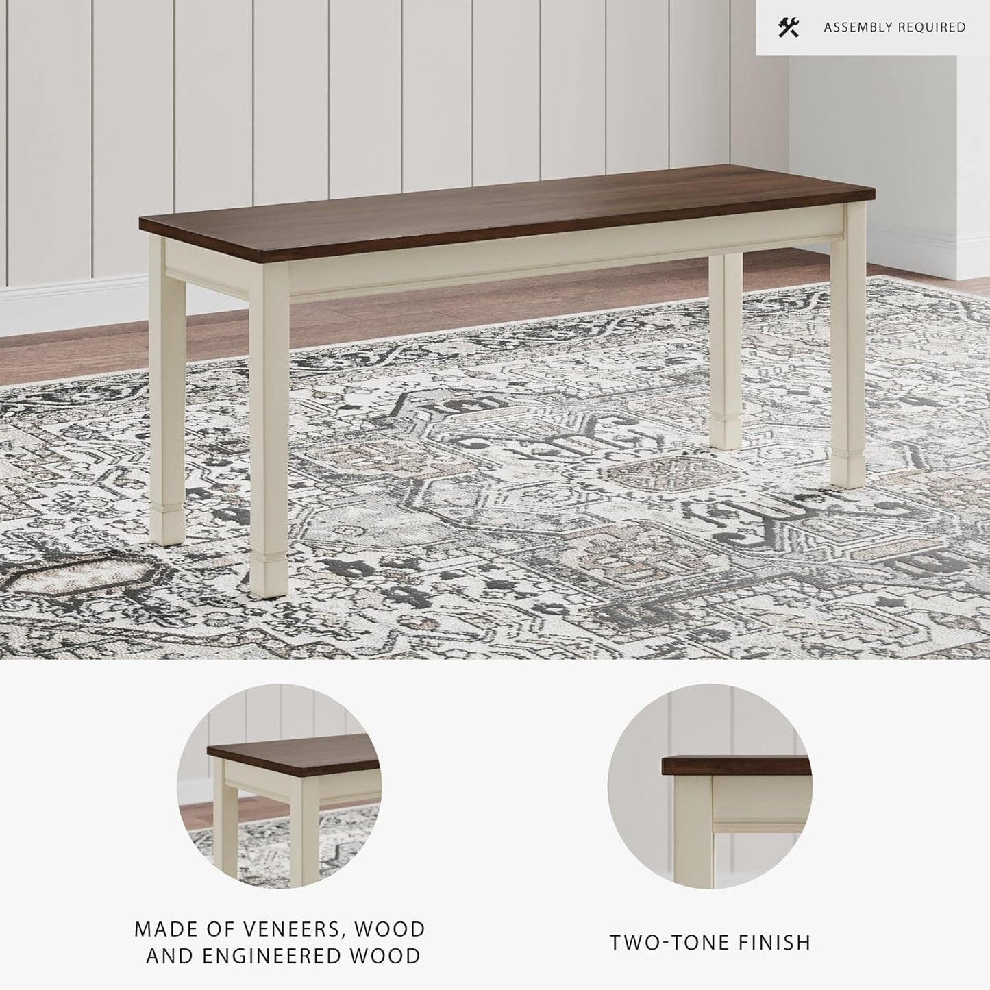 Whiteowing Bench, 44.25" W X 16.25" D X4.25 H, White