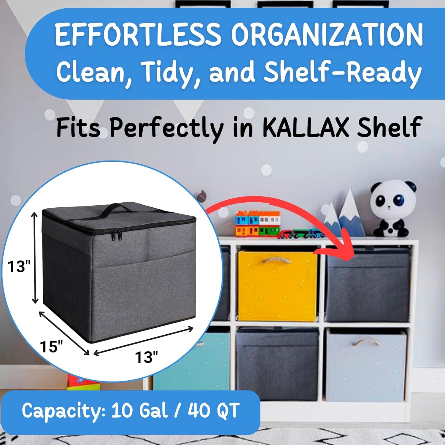 XL Toy Storage Organizer with Play Mat - Storage Bag/Box for Kids, Boys, Girls, Nursery, Playroom - Basket for Building Bricks/Blocks - Collapsible Fabric Cube Bin, 13"X13"X15"