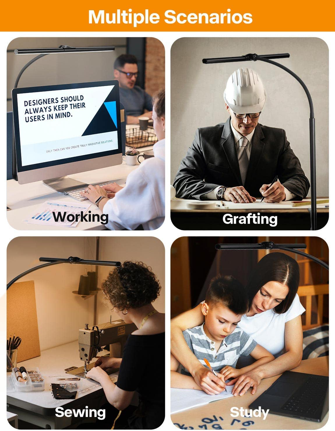 Desk Lamp for Office Home - Eye-Caring Architect Task Lamp 25 Lighting Modes Adjustable LED Desk Lamp Flexible Gooseneck Clamp Light for Workbench Drafting Reading Study