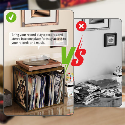Vinyl Record Storage,Vinyl Record Holder up to 80-100 Albums,4-Compartment Record Player Stand for Magazine,Book,Cd,Files,Albums