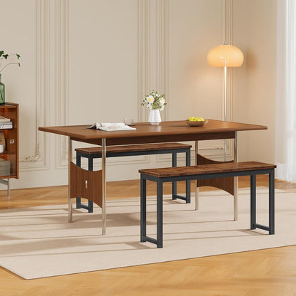 Dining Benches, Pair of 2 Industrial Style Indoor Benches, Durable Metal Frame, for Kitchen, Dining Room, Living Room, Rustic Brown BF01CD01