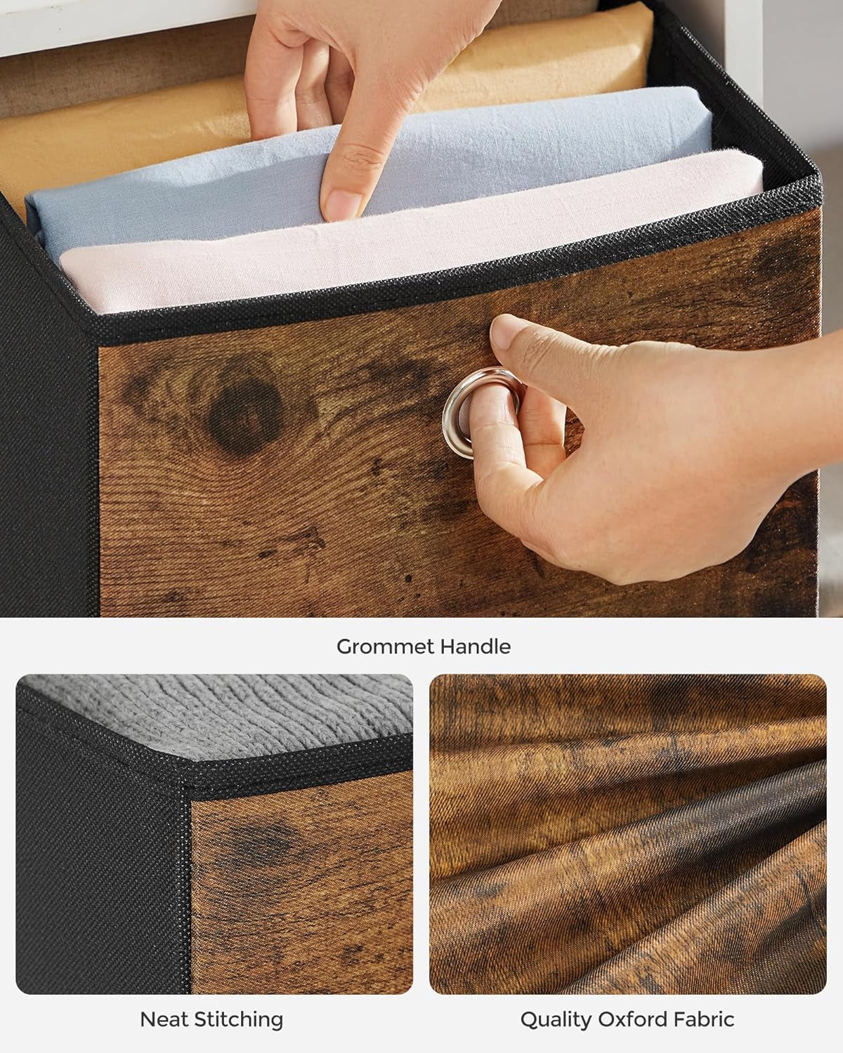 Storage Cubes, Set of 6 Storage Bins with Handles, Foldable Oxford Fabric and Non-Woven Fabric Storage Boxes, 10.2X10.2X11 Inches, Fit Cube Storage Unit, Rustic Brown URFB126B01