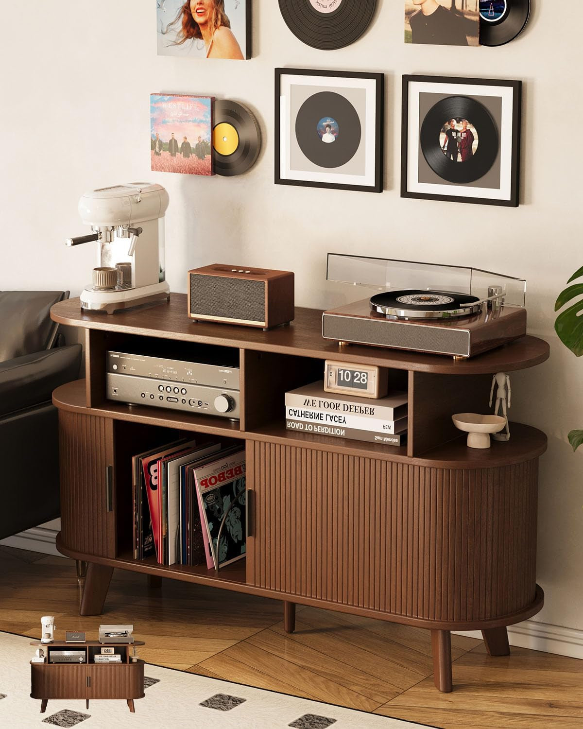Midcentury Modern Record Player Stand with Sliding Doors – Hawkins