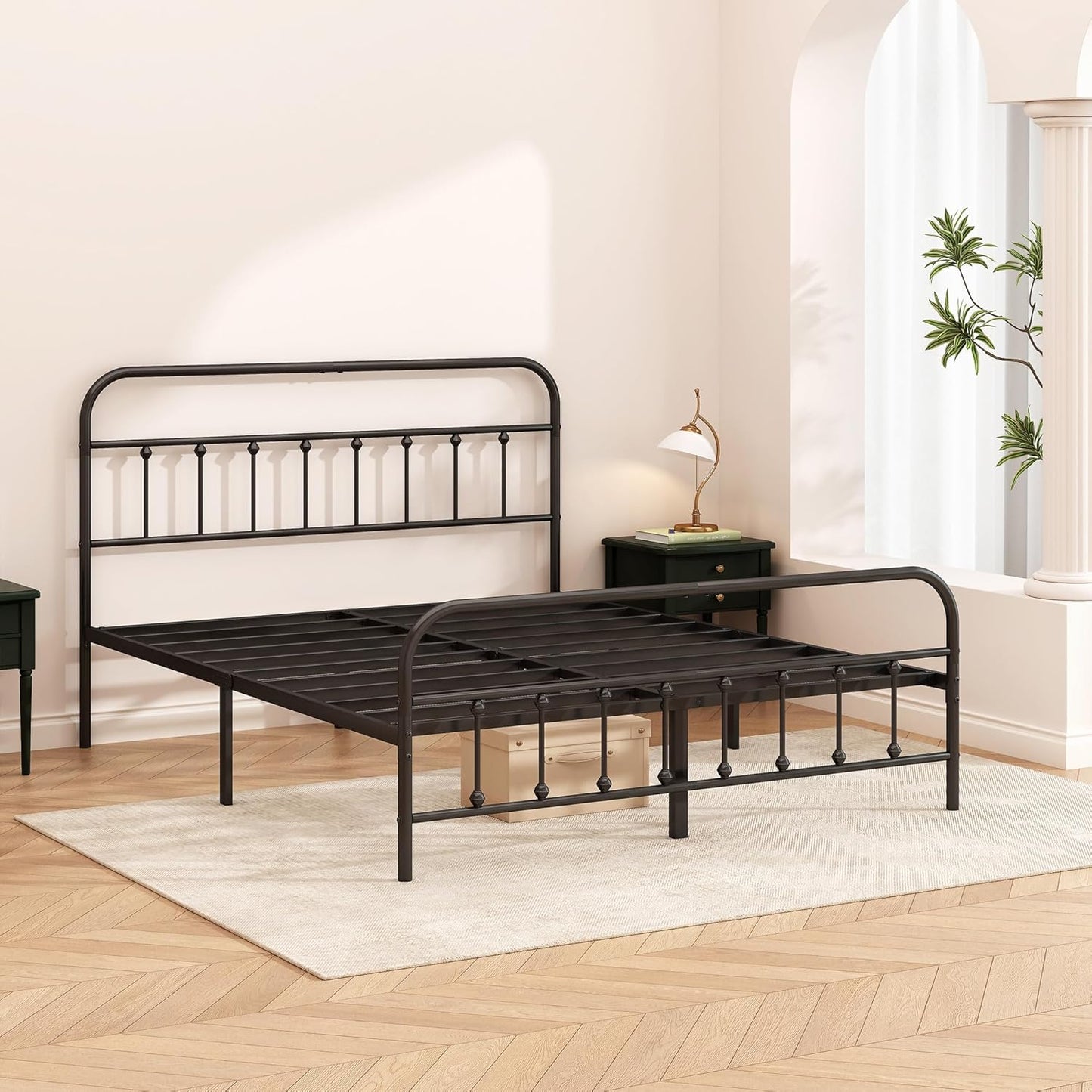 Metal Bed Frame - Structurally Stable Heavy Duty Steel Slat Supported King Bed Frames,No Box Spring Needed for Easy Removal and Transport.